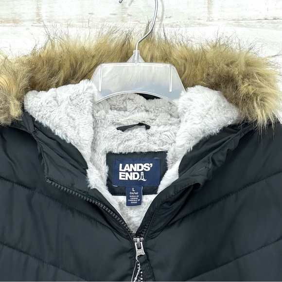 Lands’ End Girls Youth Fleece Lined Puffer Parka • Black • Sz L (14/16) • NWT - Picture 4 of 15